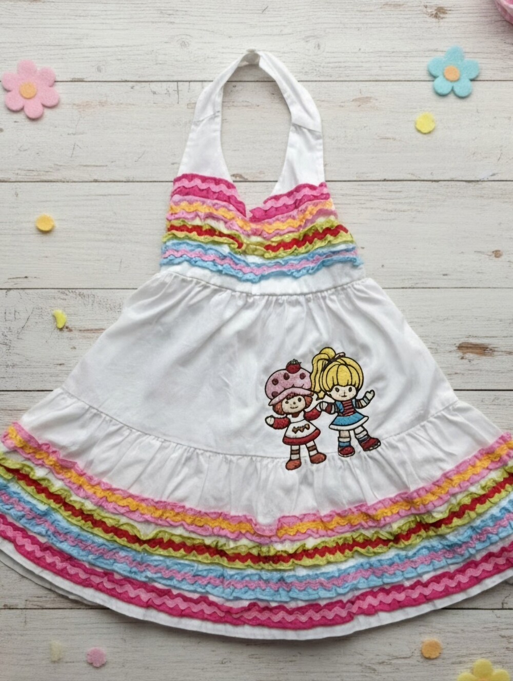 Vintage Blueberi Boulevard 18M White Ric-Rac Dress Strawberry Rainbow Upcycle